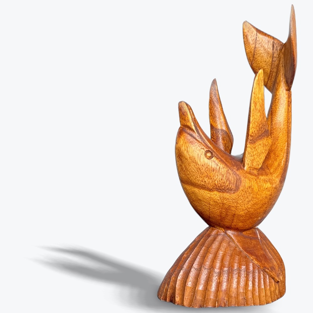 Hand Carved Wooden Dolphin Sculpture‎ Tropical Nautical Decor Shelf Accent 11 in
